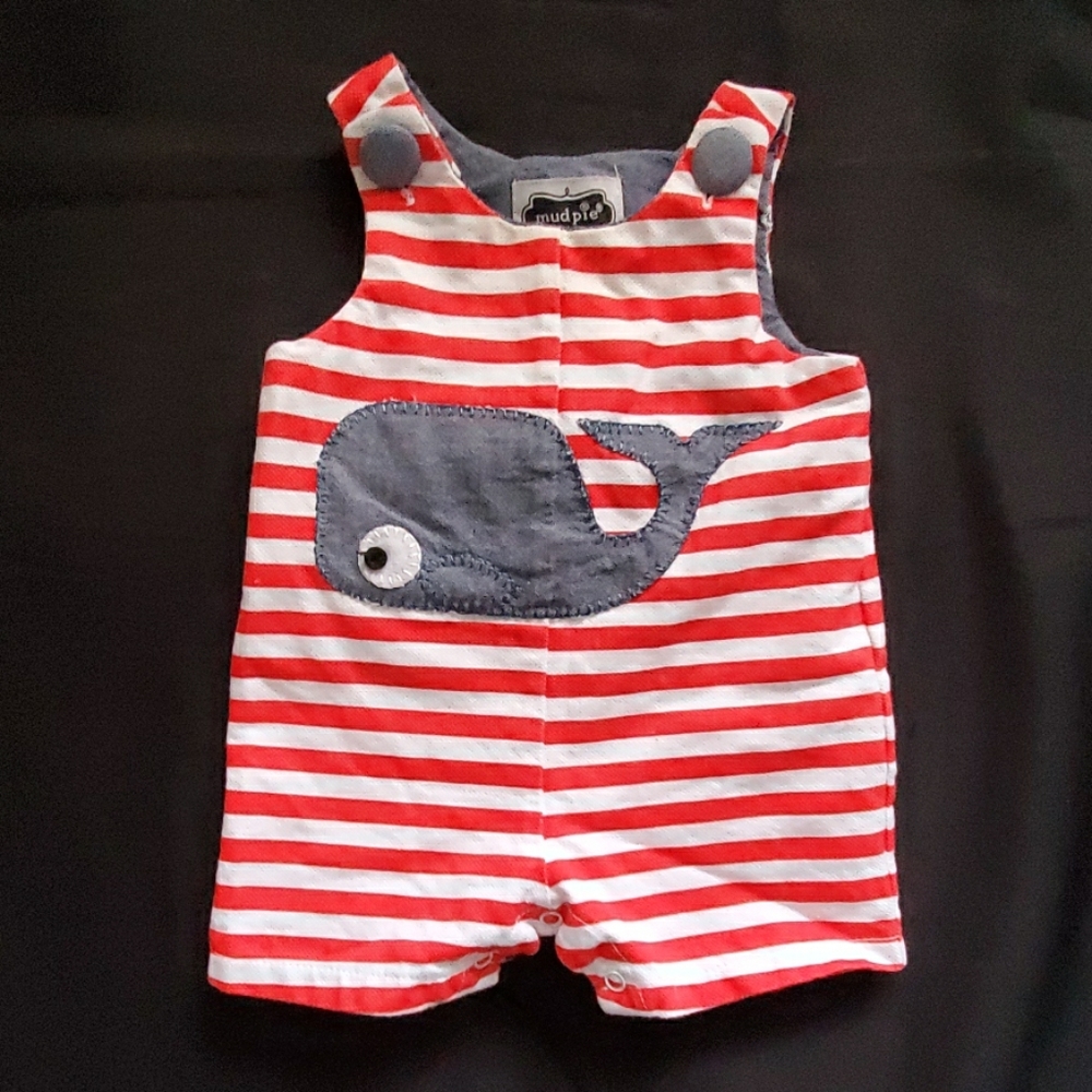 Striped Mud Pie baby romper with whale